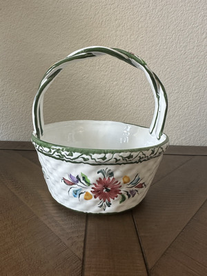 R.C & Cal Juncal Porto de Mos Floral Ceramic Easter Basket Portugal 