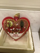 Pier 1 Imports Li Bien Heart Shaped Christmas Ornament Foxes Hedgehog 2014