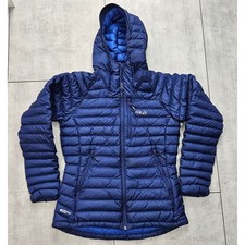 Giacca alpina Rab microlight donna piccola blu navy piumino imbottito con cappuccio QDA-92