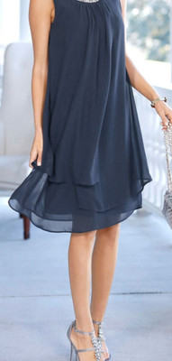 Cocktailkleid Party-Kleid von Ashley Brooke Gr. 38 Chiffon nachtblau, ungetragen