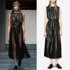 Gucci Runway FW2015 Pleated Tulle Sheer Black Maxi Dress IT36