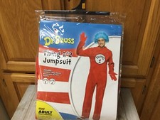 Dr Seuss Thing 1/2 Jumpsuit Costume Adult S/M Gloves Wig