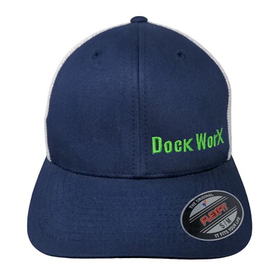 Dock WorX Fitted Trucker Hat Blue S/M Flexfit Mesh Back Port Authority