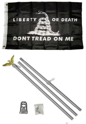 2x3 2'x3' Liberty or Death Don't Tread Black Flag Aluminum Pole Kit Set 