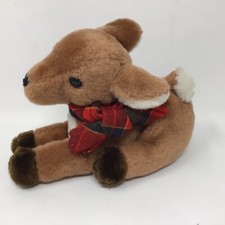 Dakin VTG 1983 Deer Fawn Plush Stuffed Animal Lying Down 6.5  plaid bow Nutshell