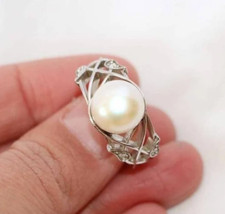Unique Simple Round Pearl Ring 925 Silver Band Natural Pearl Proposal Ring Gift
