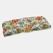 Pillow Perfect Bright Floral Indoor/Outdoor Wicker Sofa Setee Swing Cushion Tuft