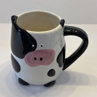 Tag Novelty Cow Shaped Coffee Tea Mug Cup Collectible Black White