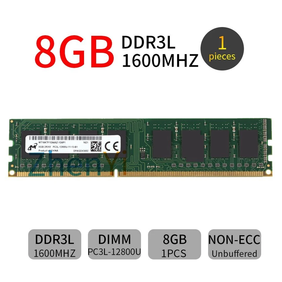 32GB 16GB 8GB DDR3L 1600MHz PC3L-12800U 1.35V DIMM Desktop Memory For Micron LOT - Image 4 of 4