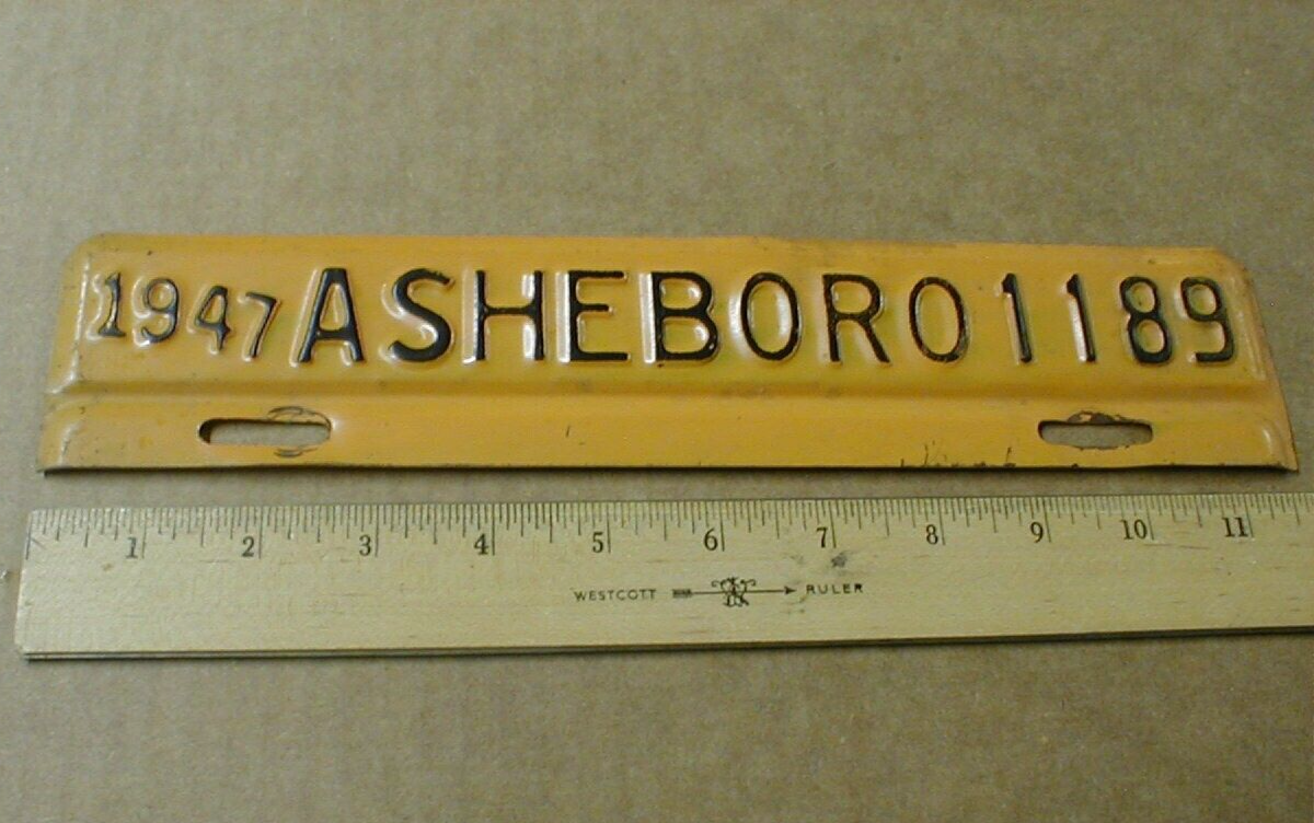 Asheboro North Carolina NC Randolph County 1947 VTG License Plate City