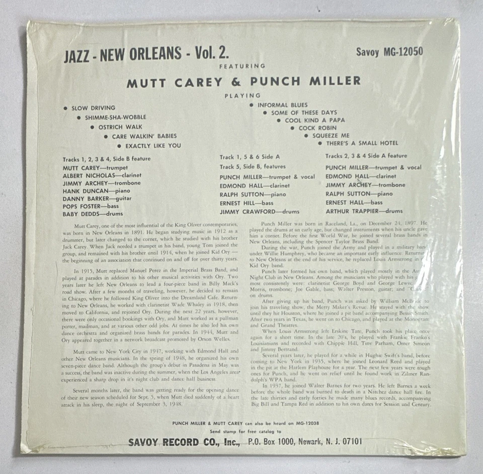 Punch Miller - Jazz New Orleans Volume 2 -  Vinyl Record Jazz Ex / Ex Condition - Image 3 of 4