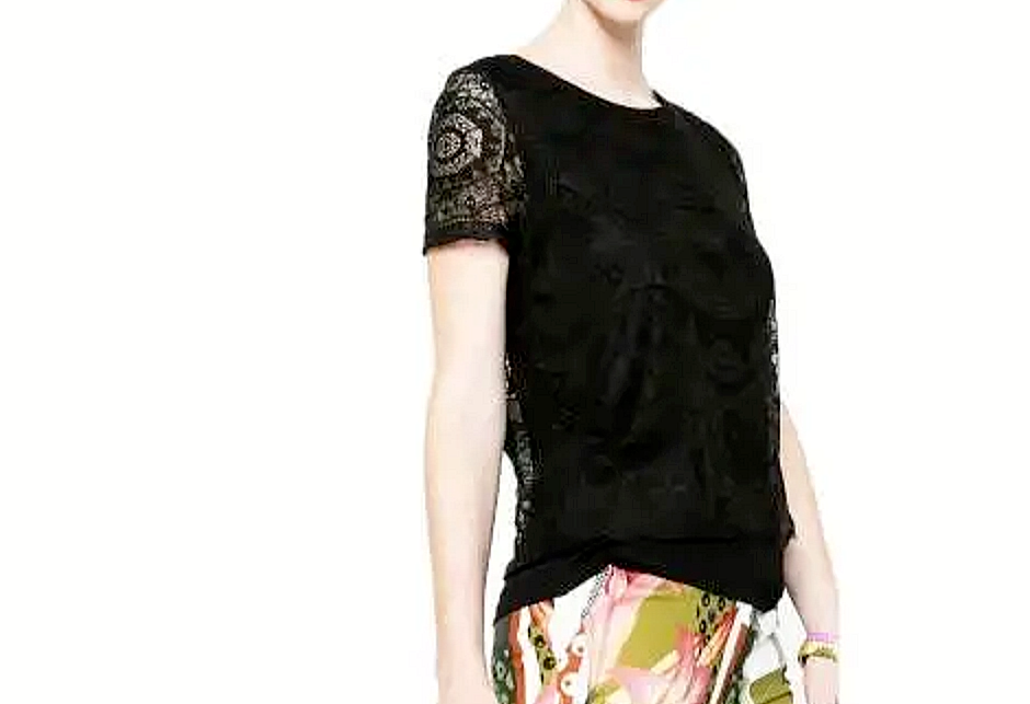 Desigual Women TOP Maglietta Abrica 61T2LB9 2000 Nera Size M