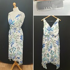WALLIS FLORAL SLEEVELESS WHITE & BLUE DRESS SIZE 12 HIGH WAIST TROPICAL 