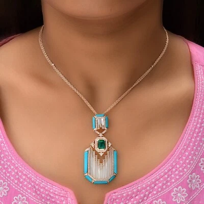 10,50 Tcw SI/H Diamant Perlen Zambischer Smaragd Anhänger Halskette 14k Roségold - Bild 1 von 4