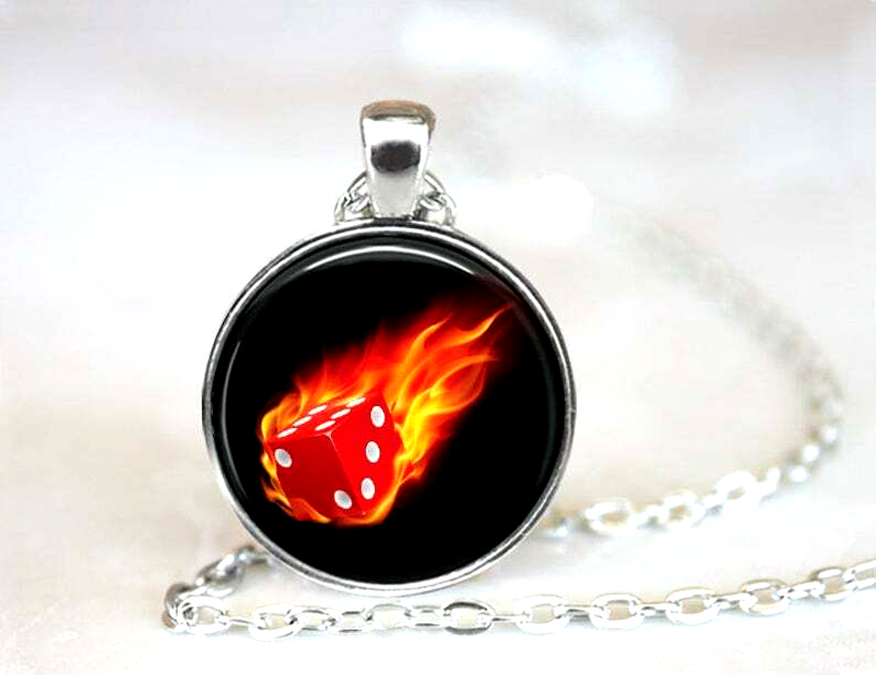 DICE CASINO BET charm pendant necklace in 925 Sterling Silver chain for women and men 18 inches
