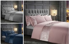 Image of Crushed Velvet Panel Duvet Cover Set Bedding Set Navy Silver Blush Pink 
