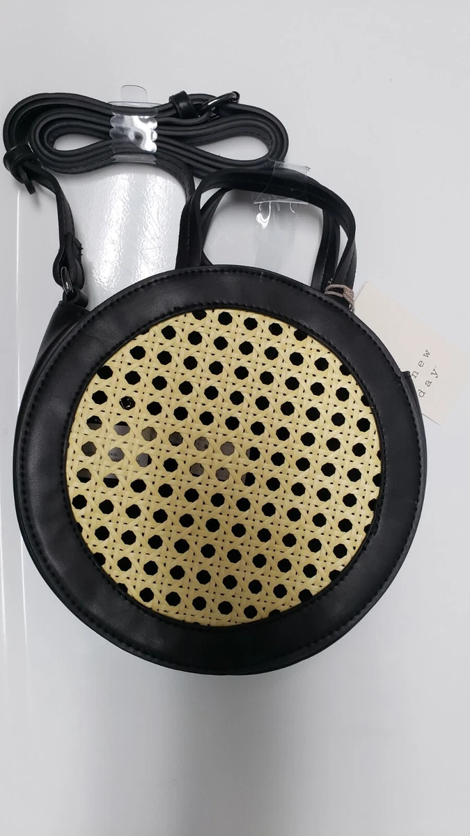 NWT Round Crossbody Bag Purse Handbag in Black Cream Faux