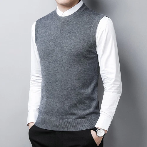 Suéter Chaleco Para Hombres Cuello Redondo Otoño Tejido Camisetas sin Mangas Pullover - Imagen 12 de 42
