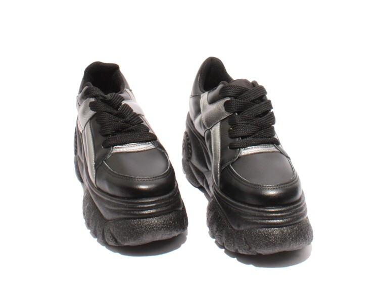 WOz 17976 Black Leather Lace-Up Platform Sneaker Boots Shoes 40