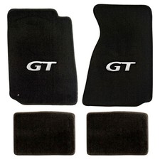 New 1994 - 2004 Mustang Black Carpet Floor Mats With Gt Logo Silver Set