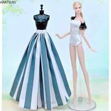 2pcs/set Weißer Badeanzug & Gestreifter langer Rock für Barbie Puppe Kleidung