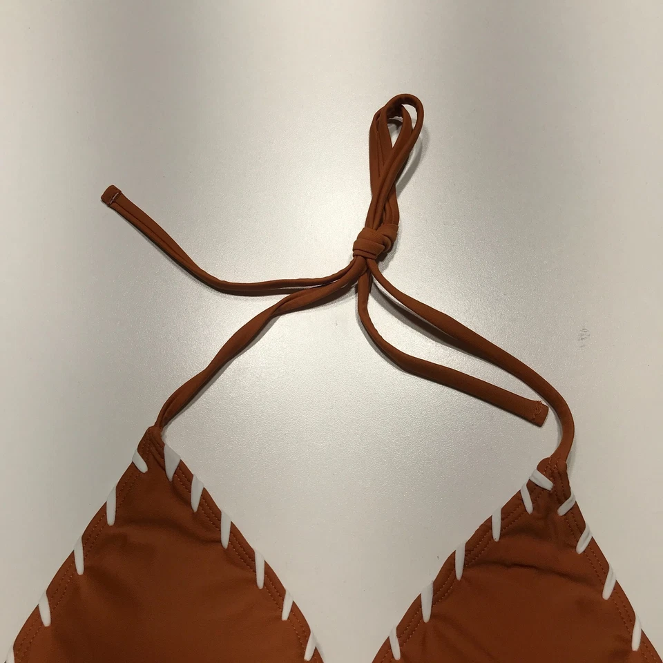 Zaful бикини верхний женщин размер 10 коричневый с белый витой отделки галстук назад с бретелью через шею - Изображение 3 из 4