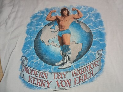 Kerry Von Erich ''Modern Day Warrior'' Small 14-16 Kids T-Shirt 1985 ''Star Prints''