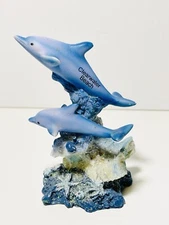 Blue Dolphins Swimming Around Coral Marine Life Figurine Clearwater Beach 4”