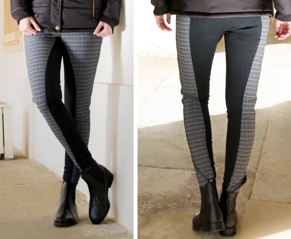 Reithose Marietta 1/1 Alos Besatz grau karo Hochwertig HKM 3272 NEU