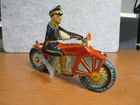 1930'S VINTAGE MARX 'ROOKIE COP' ,TIN LITHO WIND UP MOTORCYCLE -WORKS!!!
