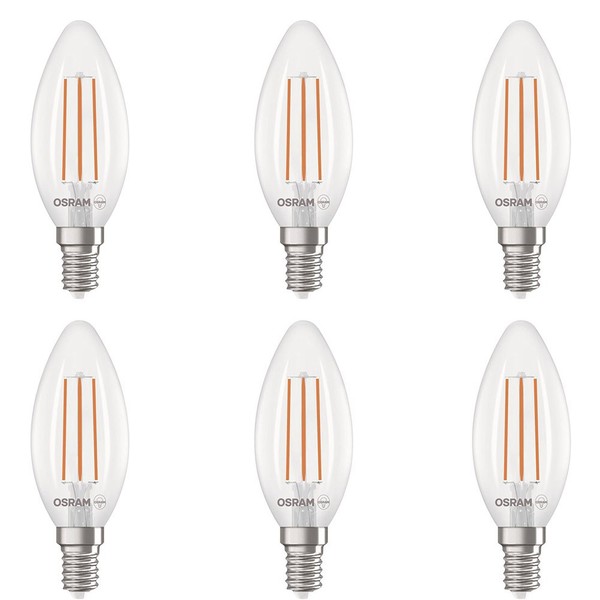 6Er Set Osram E14 Led Kerzenlampe Classic Besonders Effizient Klar 3,8W Wie 60W-image