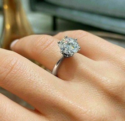 3 Ct Round Cut Moissanite Solitaire Engagement Ring 14K White Gold Plated