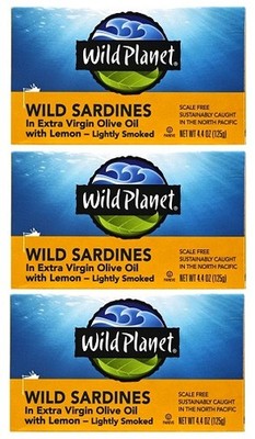 Wild Planet Wild Sardines Olive Oil with Lemon Lightly Smoked 3 Pack