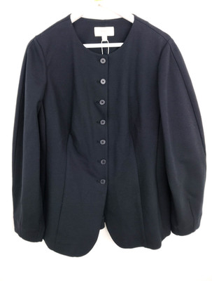 M&S Women's Collarless Jacket Size 16 REG Black Button Front Round Neck NEW