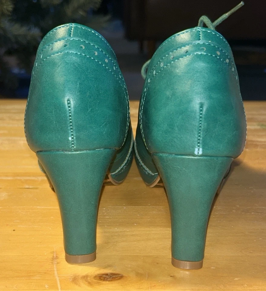 Betty Page By Ellie Green Oxford Ankle Booties Size 9 Retro 3 Inch Heel - Image 4 of 4