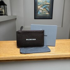 Balenciaga Brown Zippered Leather Card Holder Case - Authentic - Brand New