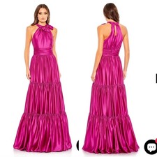 Mac Duggal 506581 Fuchsia Halter Satin Tiered Maxi Gown Dress Size 8 NWT