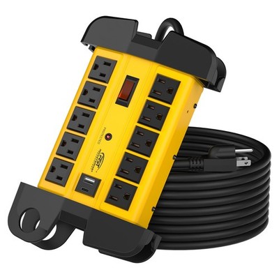 10 Outlets 2800J Power Outlet with 2USB Charging Port, 15ft Extension Power Cord
