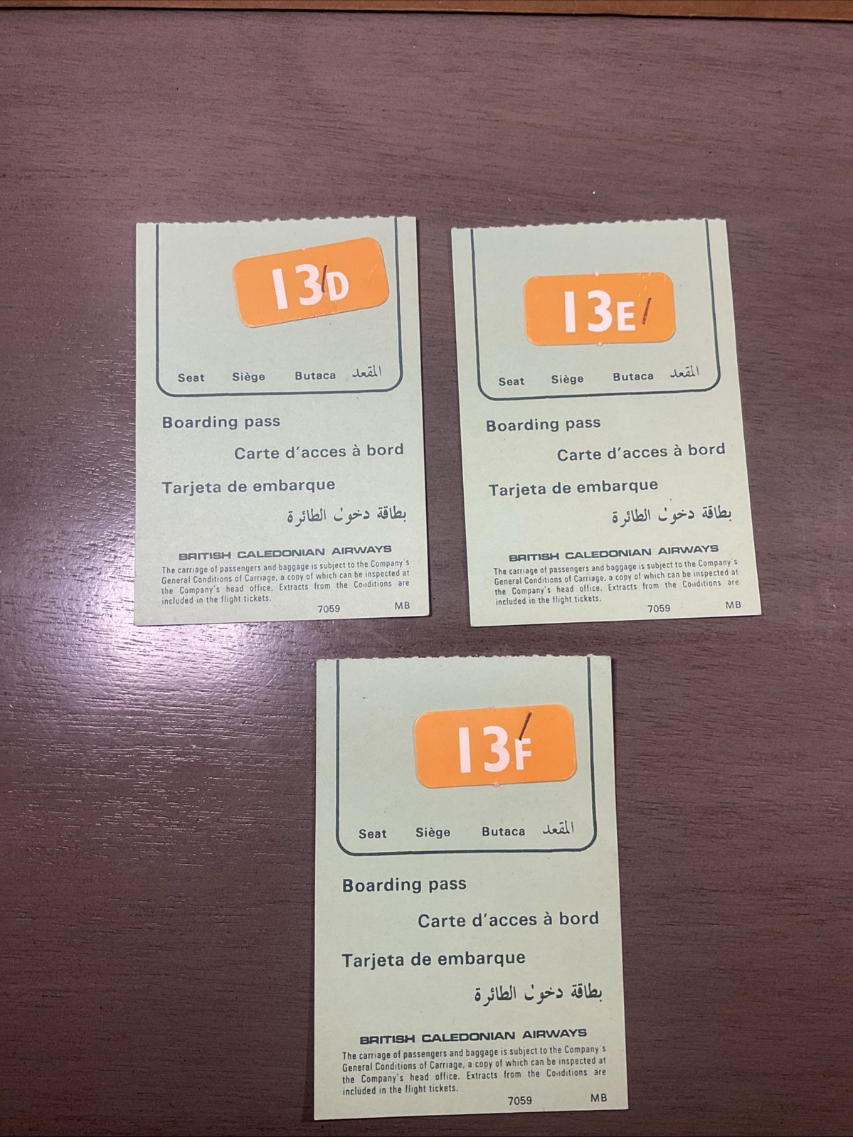 3 Vintage British Caledonian Airways Boarding Pass Ticket B45