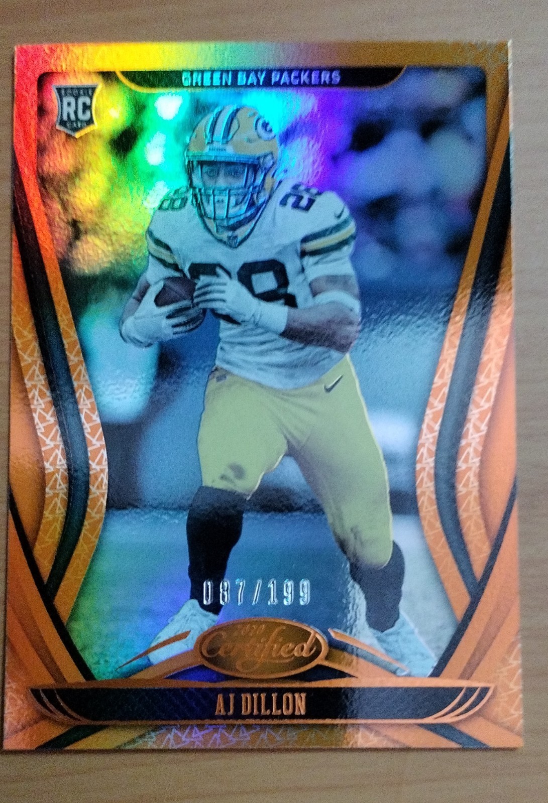 2020 Panini Certified - Rookies AJ Dillon #124 Mirror Orange /199 (RC)