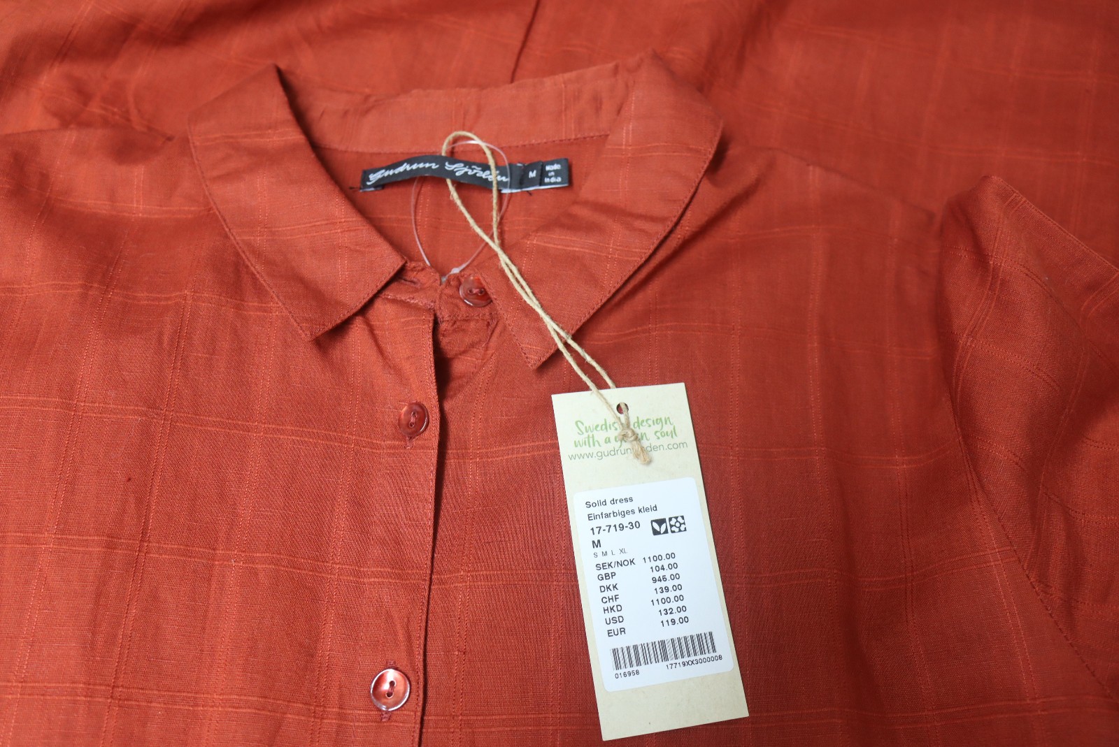 RRP £104 GUDRUN SJODEN M/12-14 UK RUST Woven Cotton/Linen Buttoned Coat Dress image 3