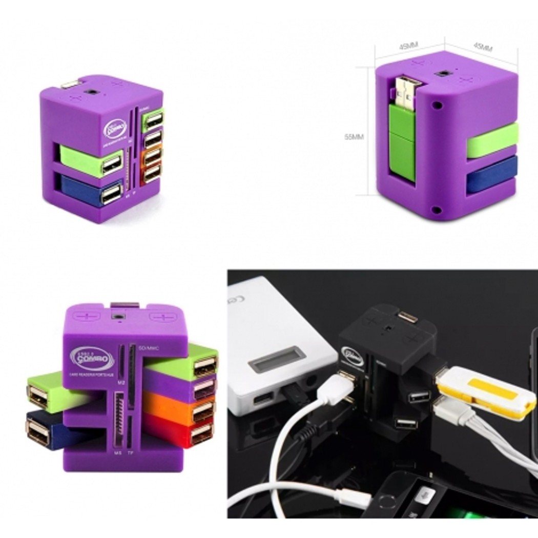 HUB COMBO 6 PORTE USB 2.0 LETTORE CARD SCHEDE MULTIFUNZIONE PORTE GIREVOLI 360°