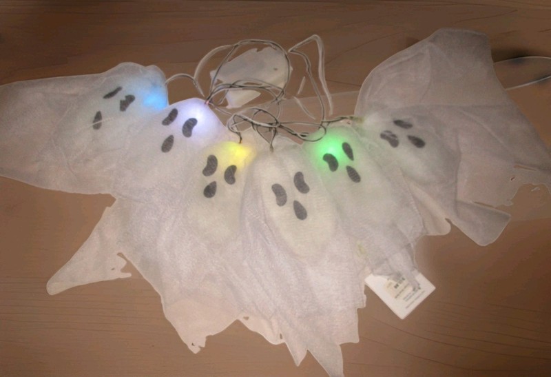 Halloween Ghost String Holiday Lights Set of 6 Fabric Ghost Lights Multicolor