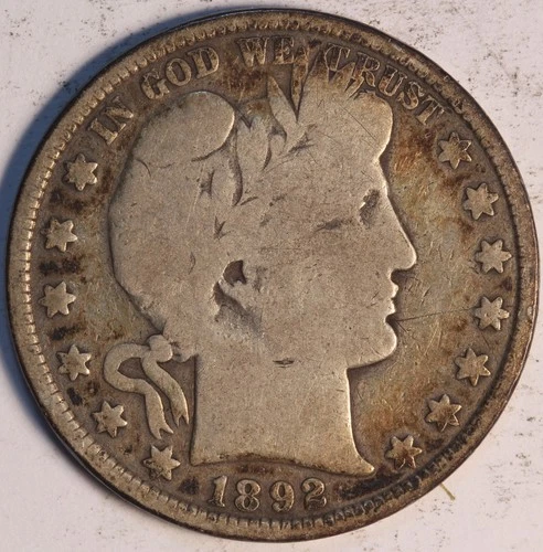1892 P Barber Half Dollar, Nicely Circulated, Choice VG, Nice Date, Sharp Coin!