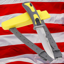 9" Yellow/ Black Scuba Diving Knife w/Drop Point Blade  Leg Strap/Sheath