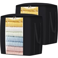 120L Extra Large Clothes Storage Bags Foldable Blanket Container Black 2 Pack