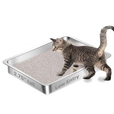Low Entry Stainless Steel Cat Litter Box Shallow Pan Kitten Senior Easy Clean