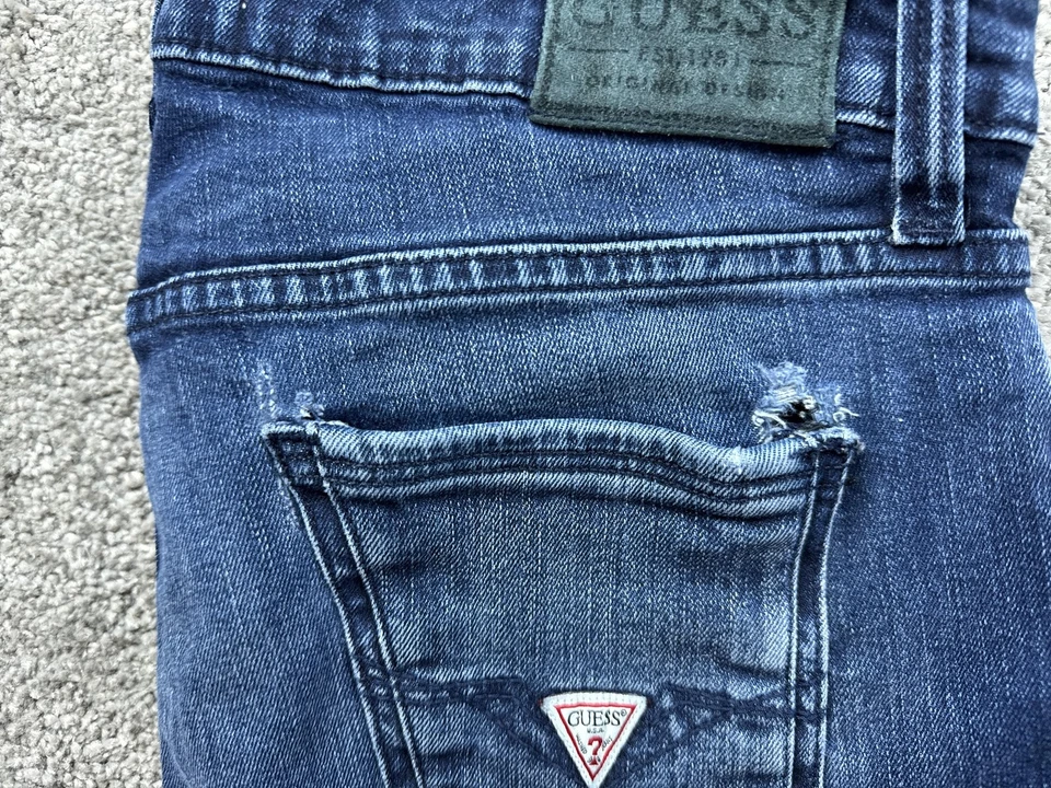 Jeans Guess Para Hombres 34 Azul Calce Ajustado Elastizado Denim Lavado Medio Diseñador Informal Foto 2 de 4