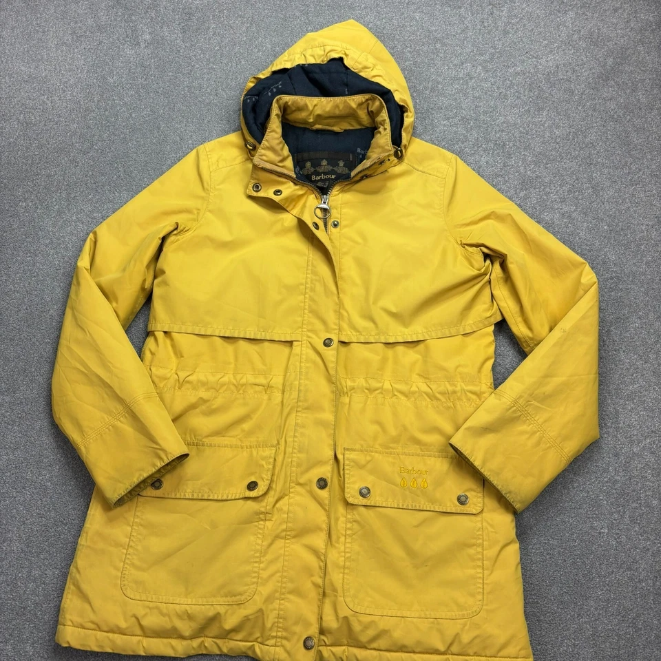 Chaqueta Barbour Mujer Mediana Amarilla Stratus Caza Campo Lona Capucha Dama Foto 2 de 4