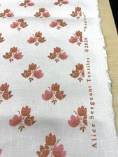 1.375 yds Alice Sergeant Beatrice Berry Hand Printed Floral Oyster Linen Fabric